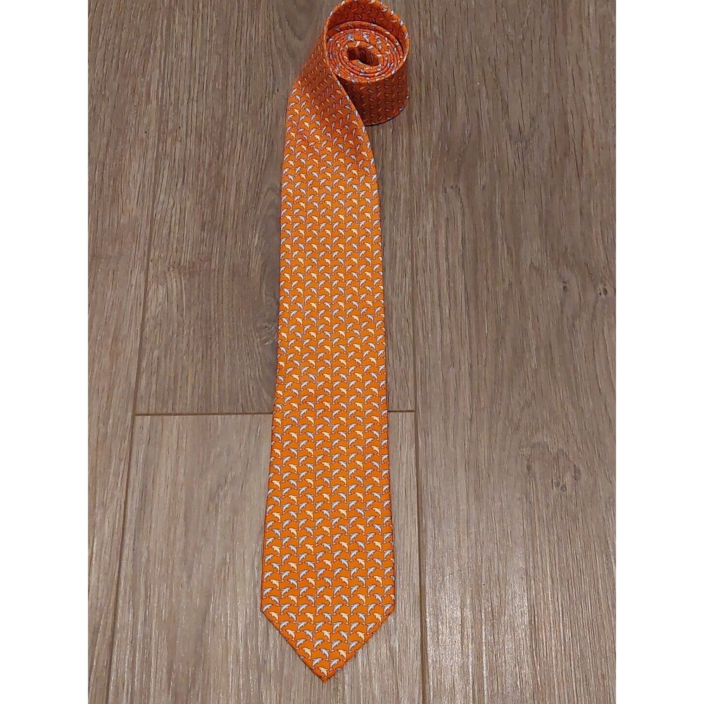Izod Silk Tie | Micro Print Dolphins Orange |  3x61" | 🚛 Fast Shipping